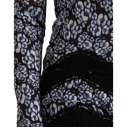 Blue Floral Lace Long Sleeves Top Underwear Blouse