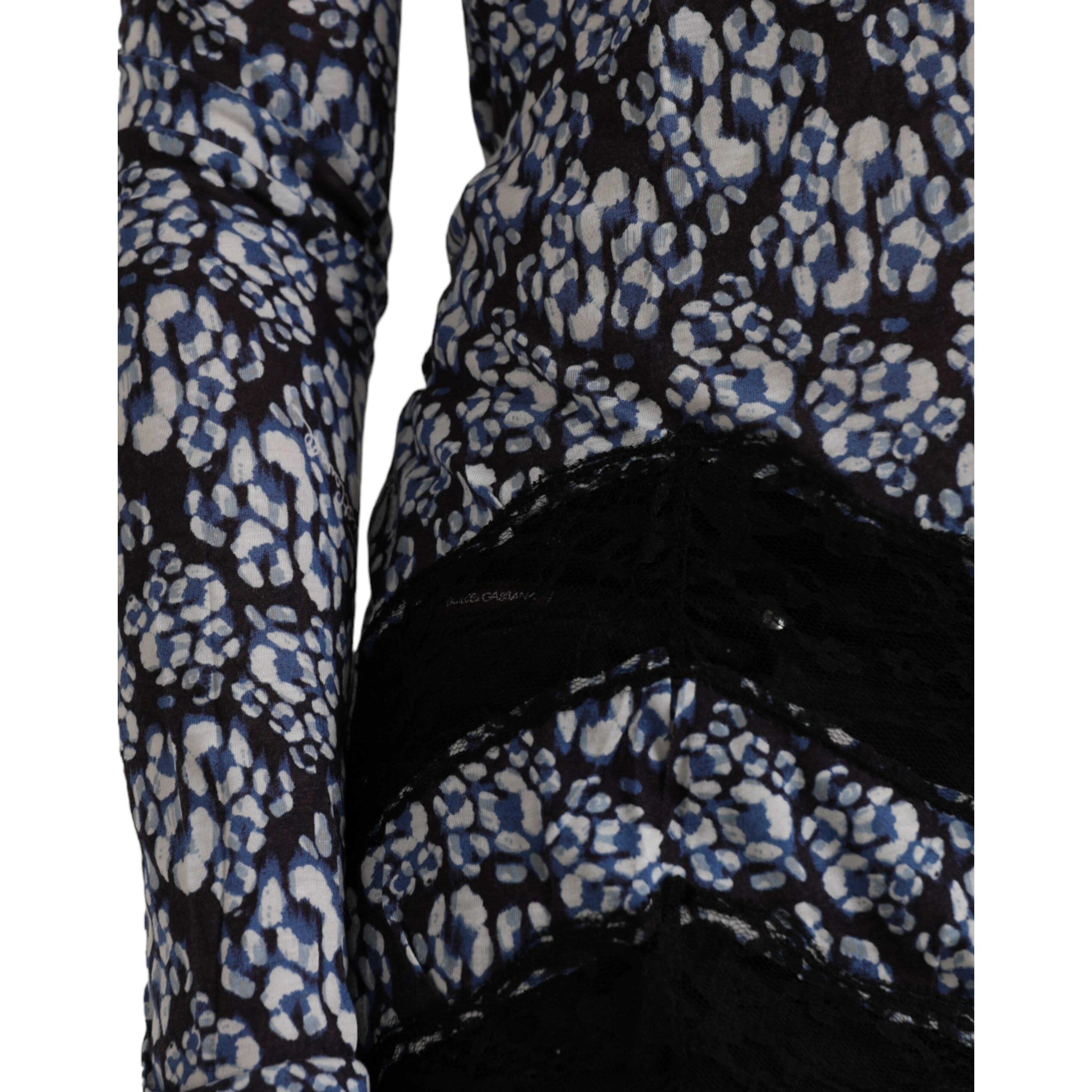 Blue Floral Lace Long Sleeves Top Underwear Blouse