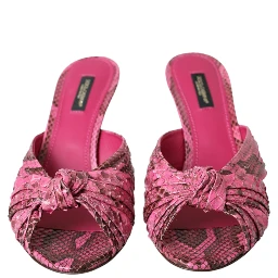 Pink Exotic Leather Kitten Heels Slides Shoes