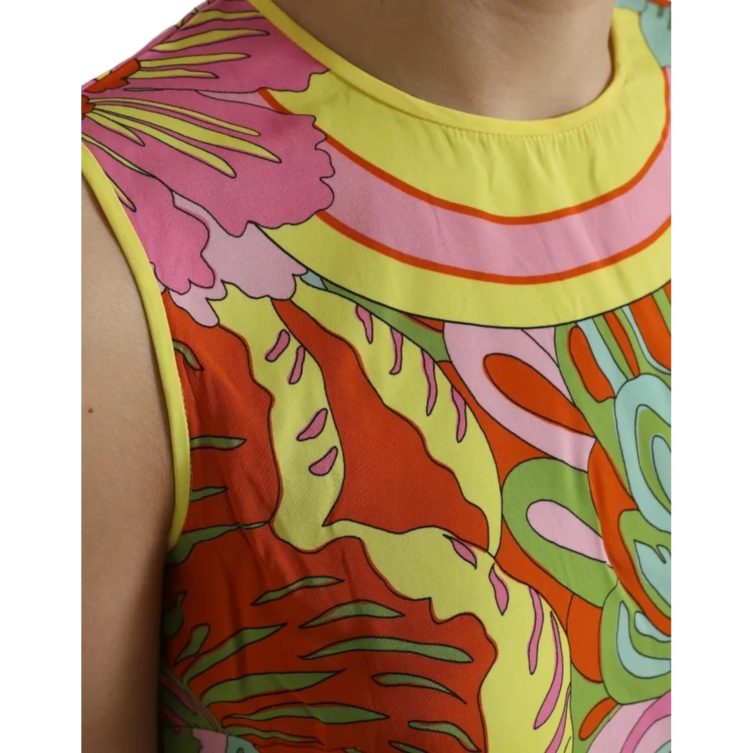Multicolor Floral Silk Sleeveless Tank Top