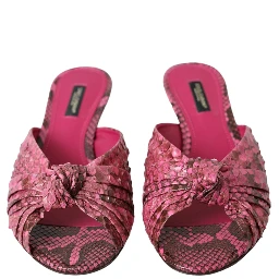 Pink Exotic Leather Kitten Heels Slides Shoes