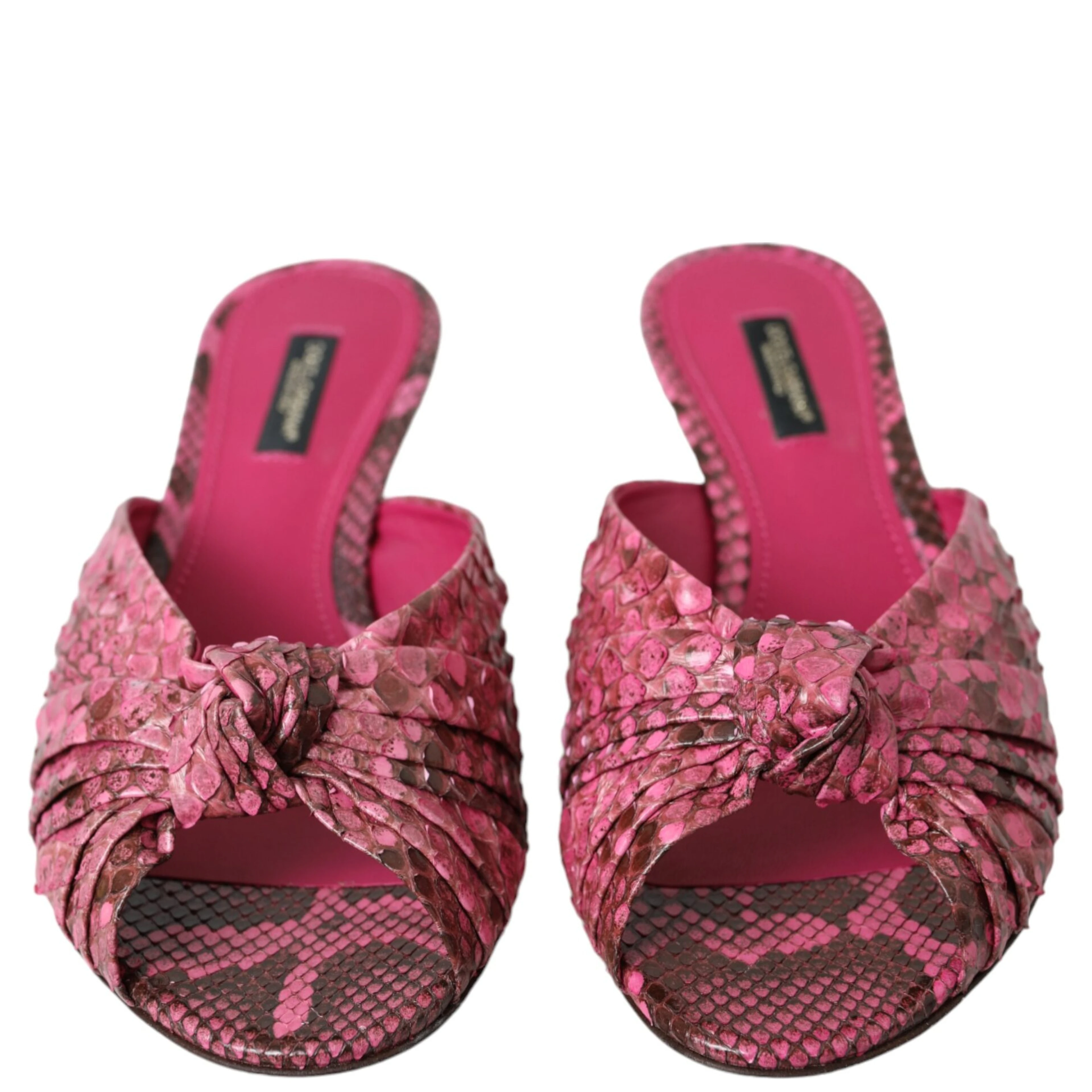 Pink Exotic Leather Kitten Heels Slides Shoes