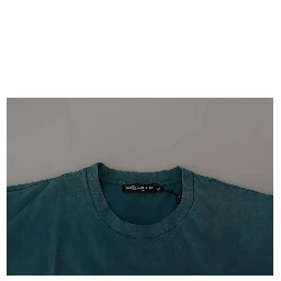 Blue Logo Print Crewneck Tee Cotton T-shirt