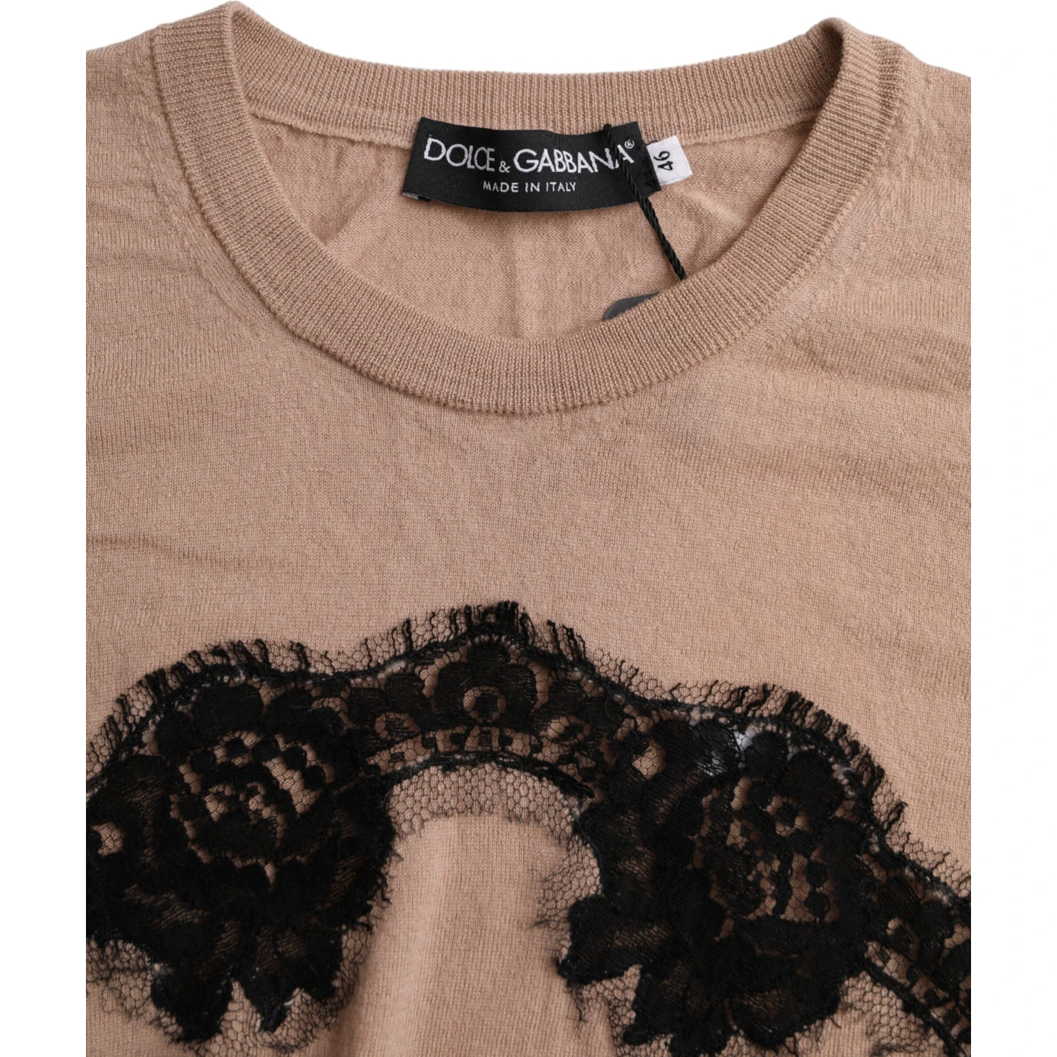 Brown Wool Black Lace 3/4 Sleeve Blouse Top