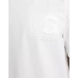 White Logo Embossed Cotton Crewneck T-shirt