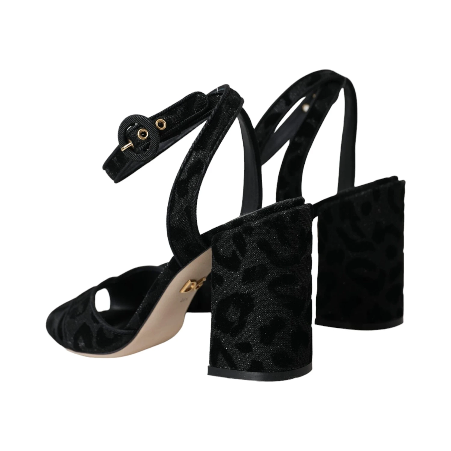 Black Leopard Suede Heels Sandals Shoes