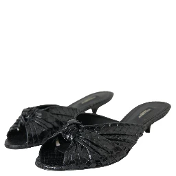 Black Exotic Leather Heels Slides Shoes