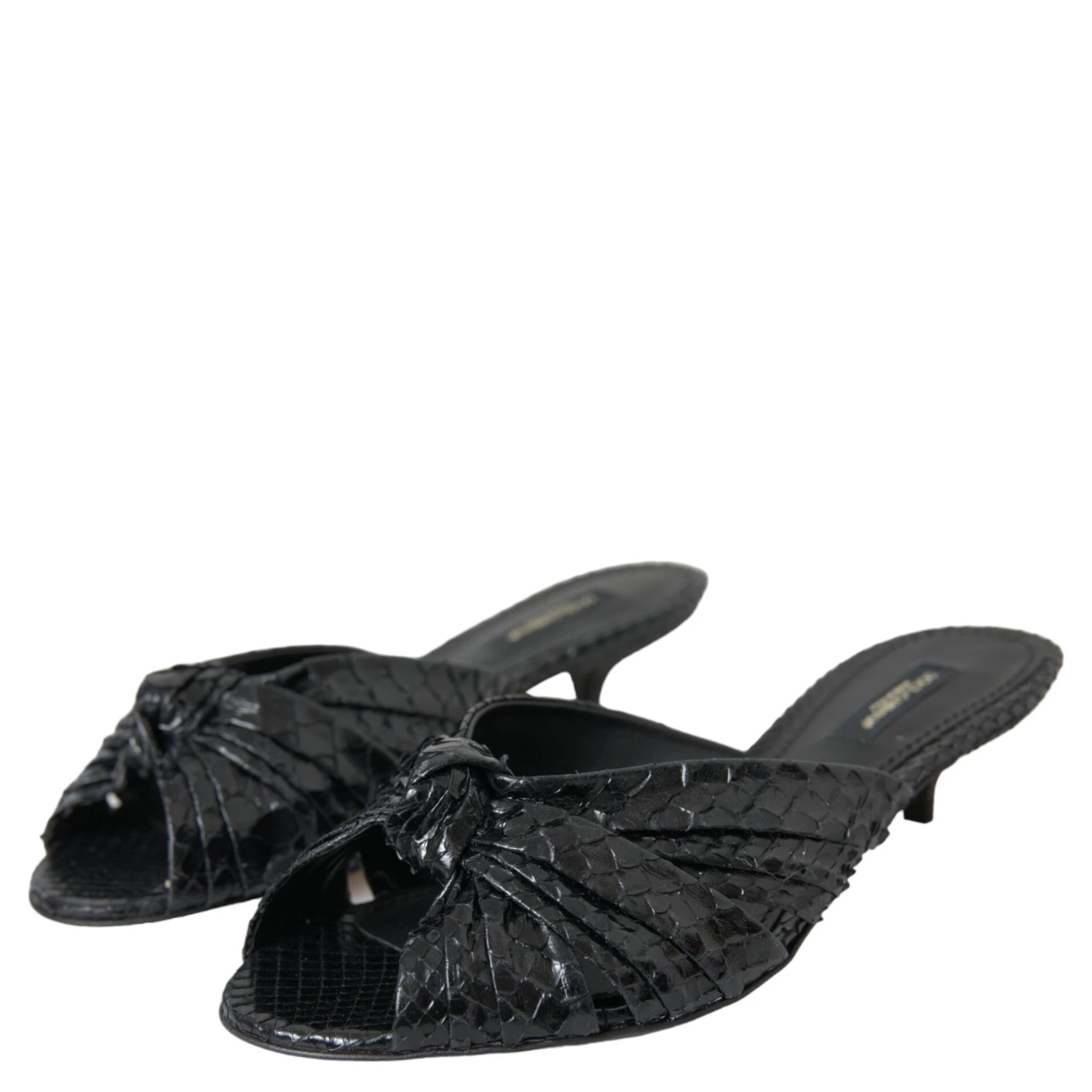 Black Exotic Leather Heels Slides Shoes