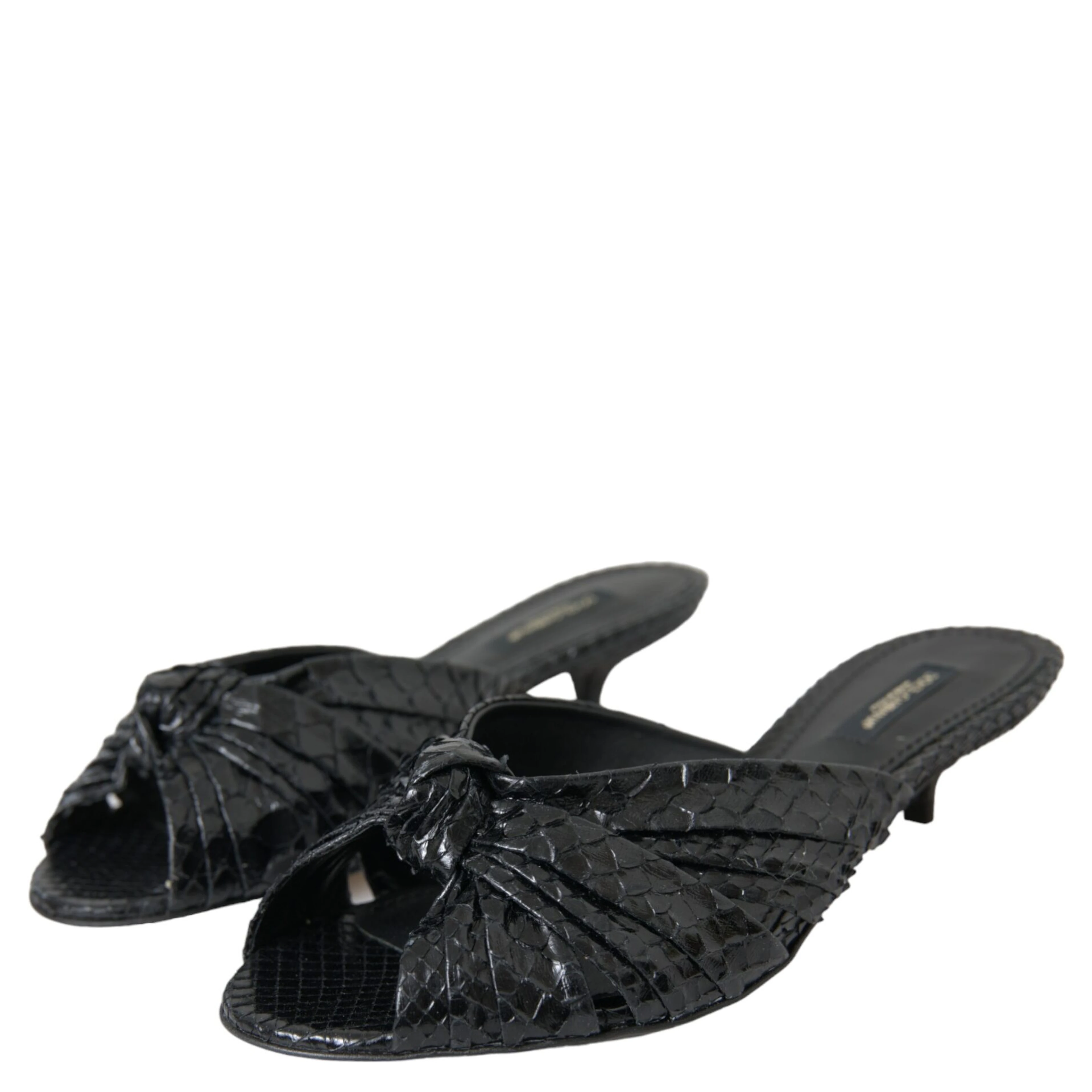 Black Exotic Leather Heels Slides Shoes
