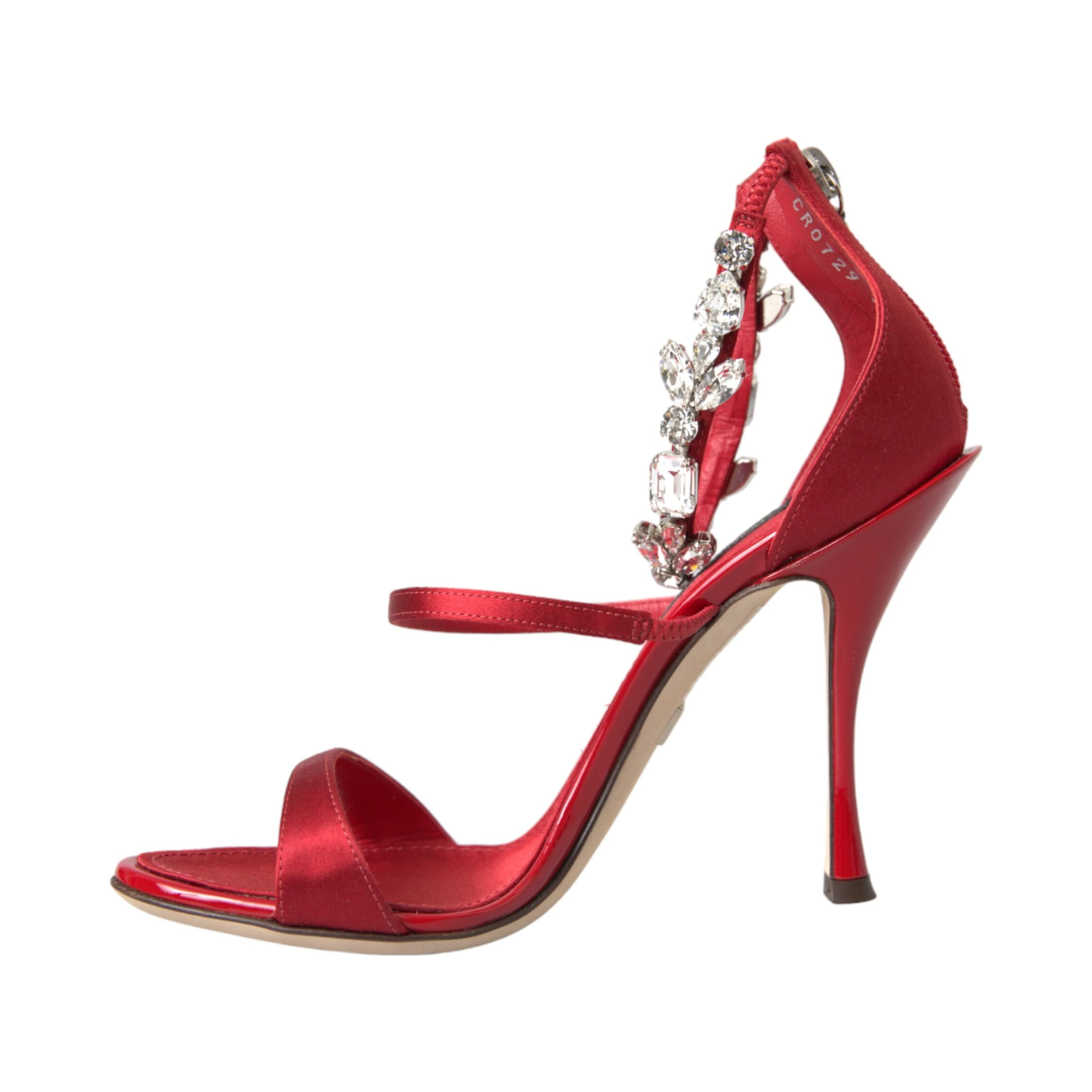 Red Keira Satin Crystals Sandals Heels Shoes