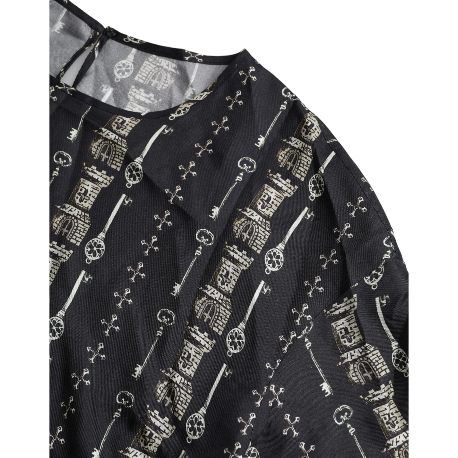 Black Key Castle Print Silk Blouse T-shirt