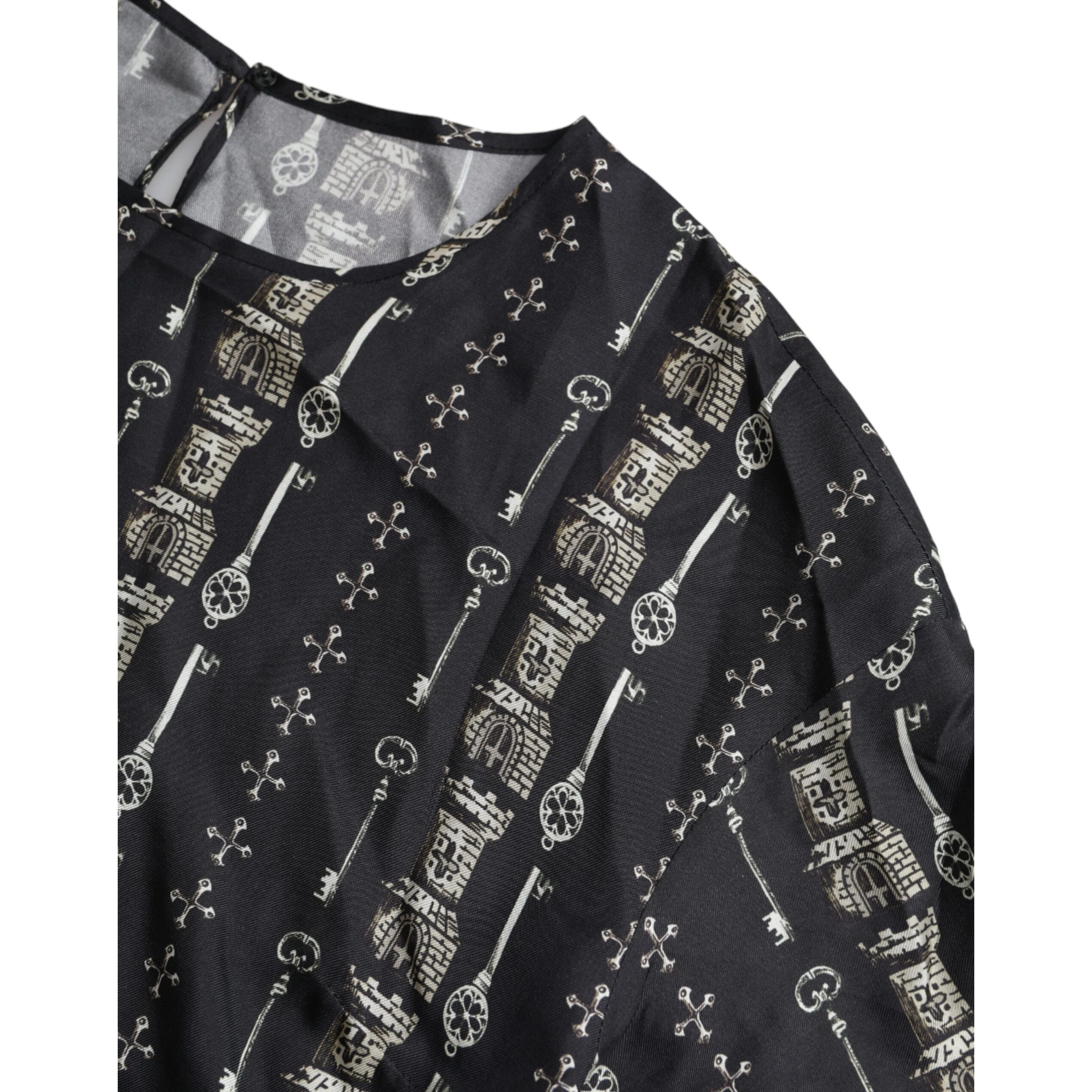 Black Key Castle Print Silk Blouse T-shirt