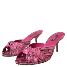 Pink Exotic Leather Kitten Heels Slides Shoes