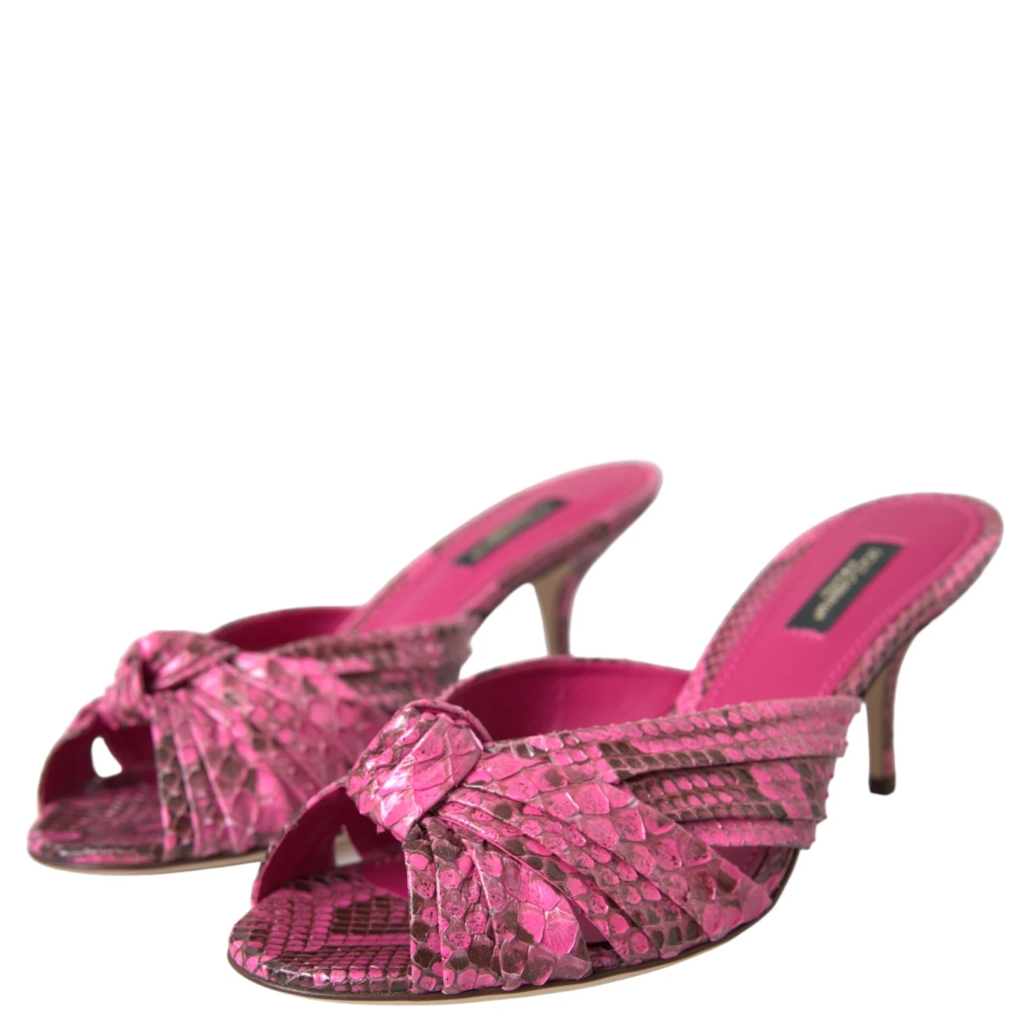 Pink Exotic Leather Kitten Heels Slides Shoes