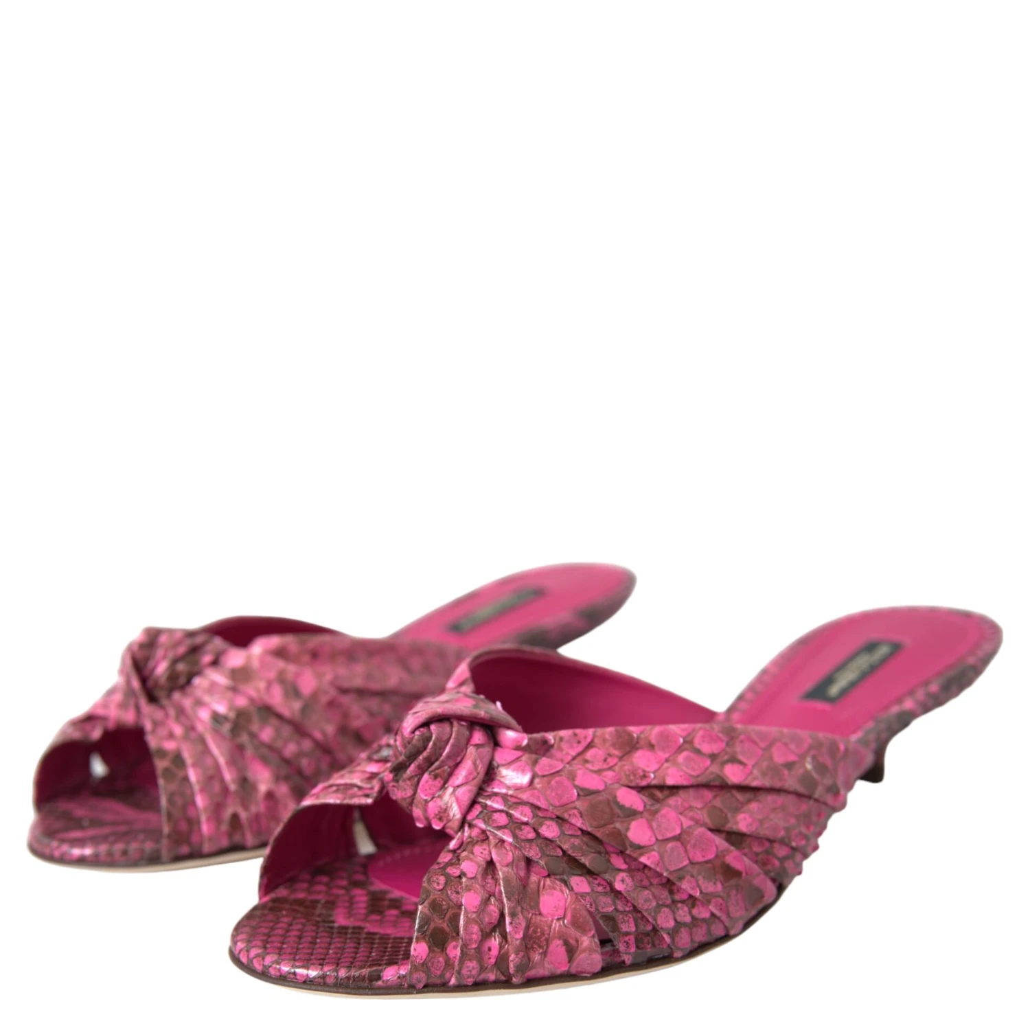 Pink Exotic Leather Kitten Heels Slides Shoes