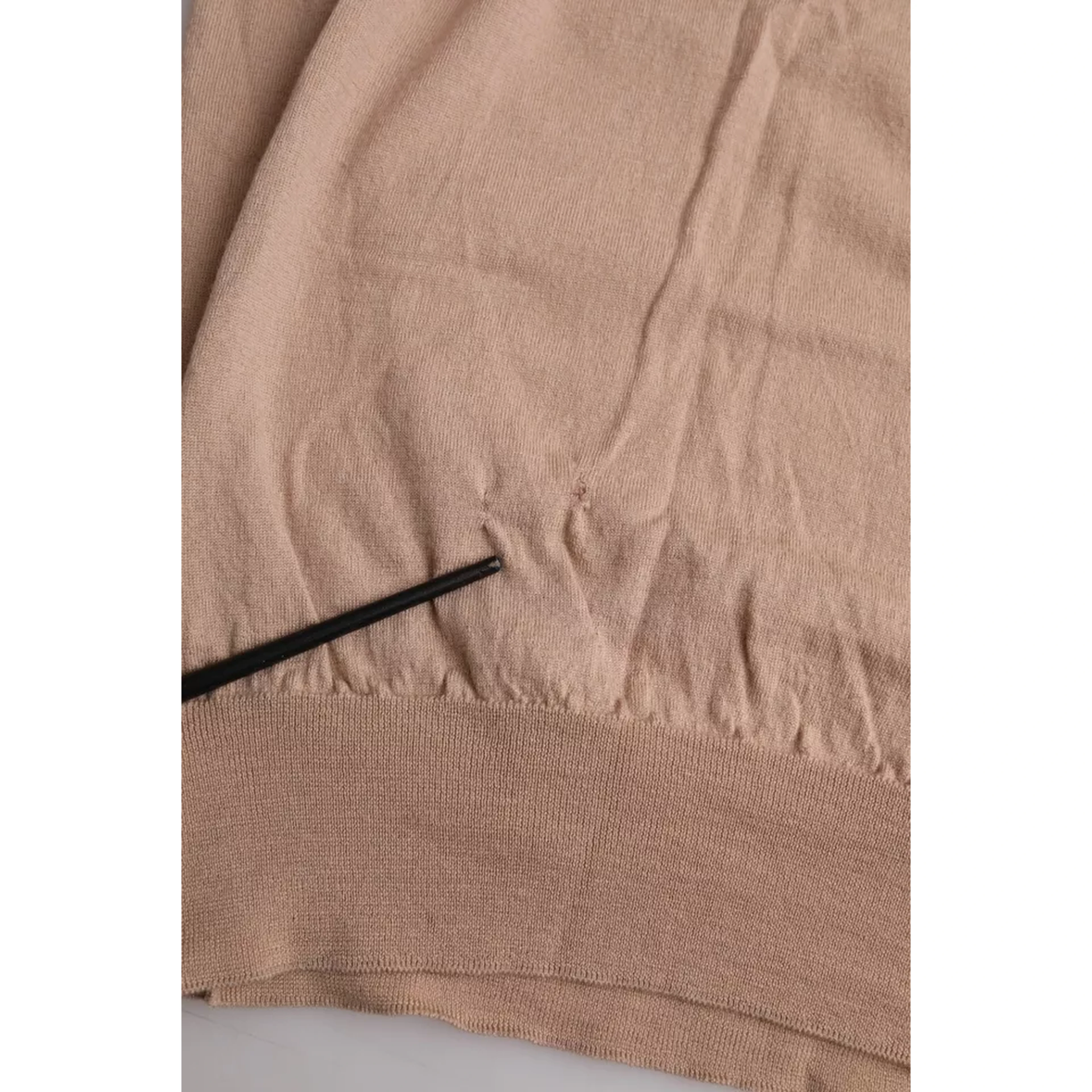 Brown Wool Black Lace 3/4 Sleeve Blouse Top