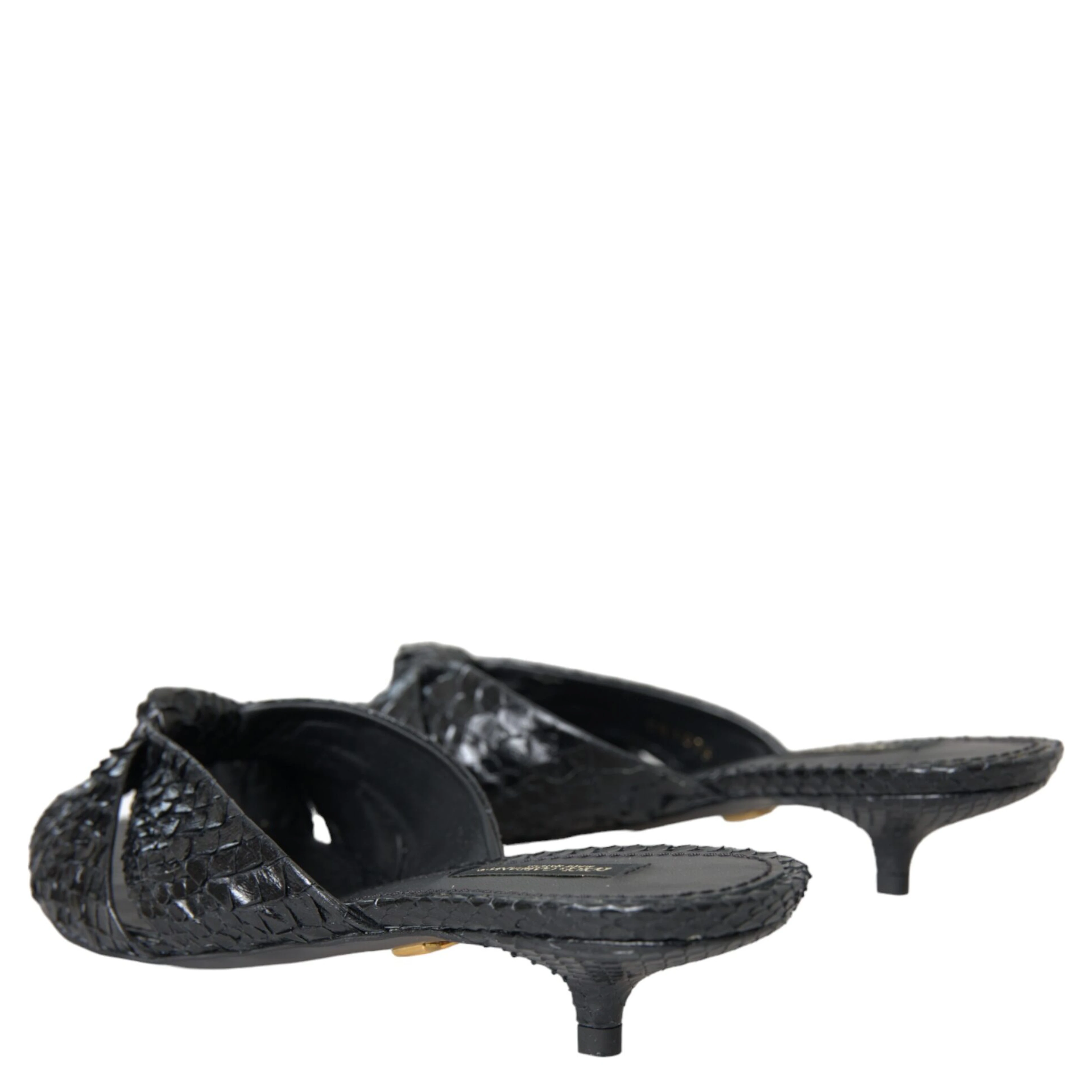 Black Exotic Leather Heels Slides Shoes