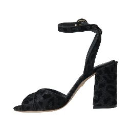 Black Leopard Suede Heels Sandals Shoes