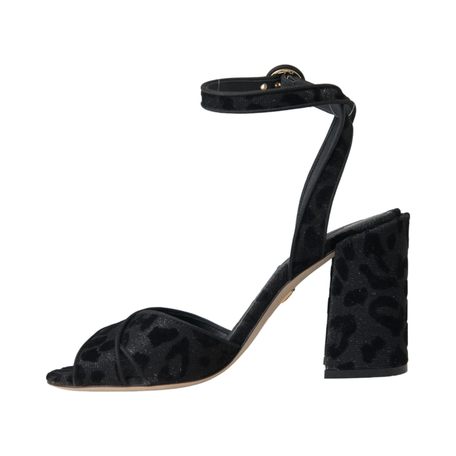 Black Leopard Suede Heels Sandals Shoes
