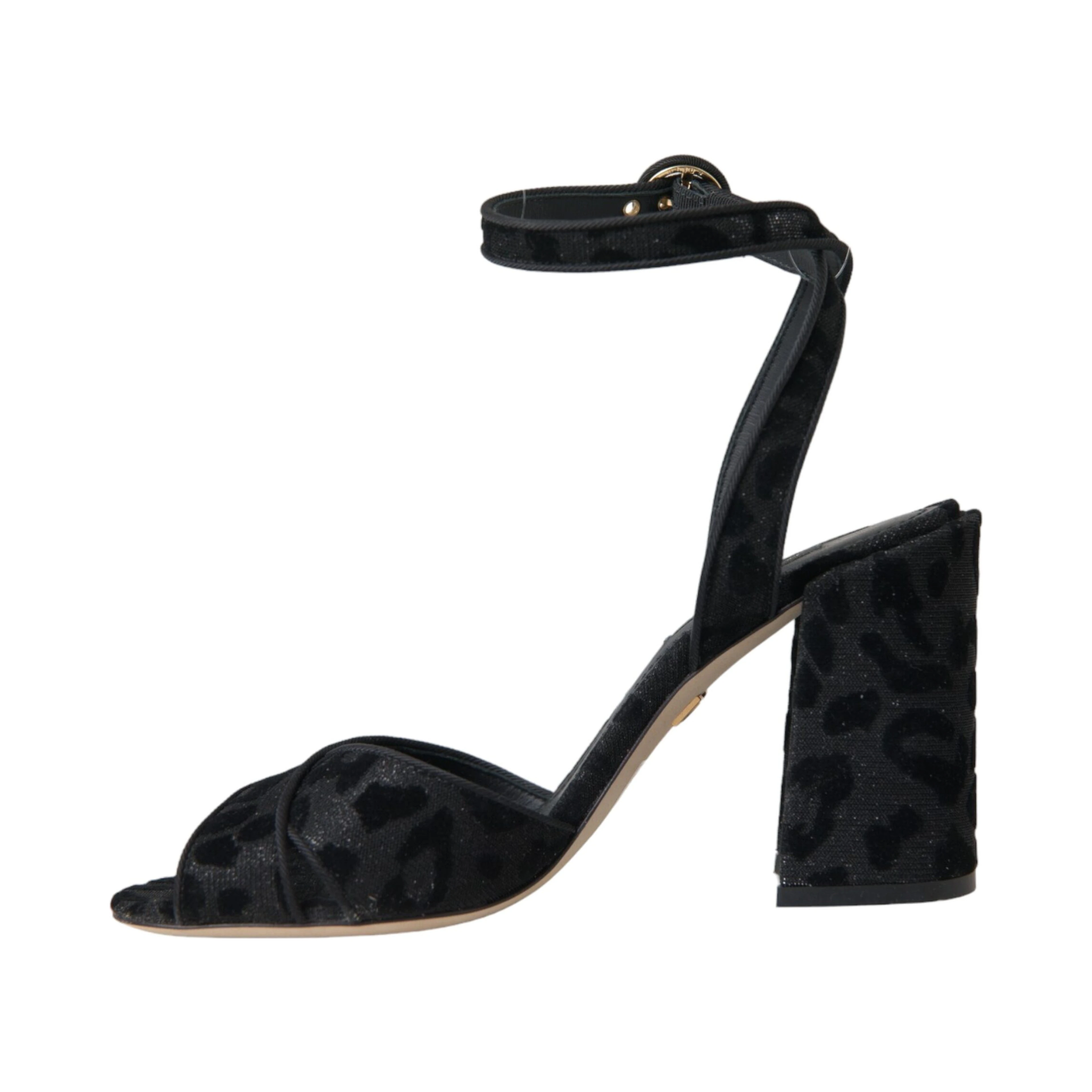 Black Leopard Suede Heels Sandals Shoes