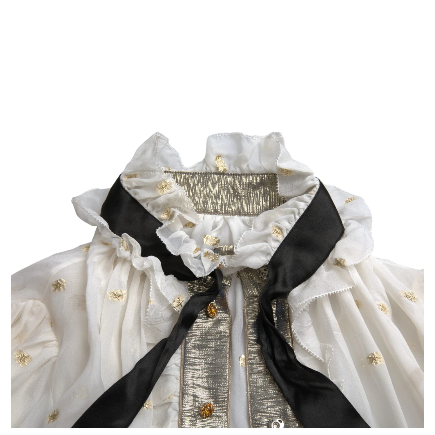 Off White Silk Blend Ascot Collar Blouse Top