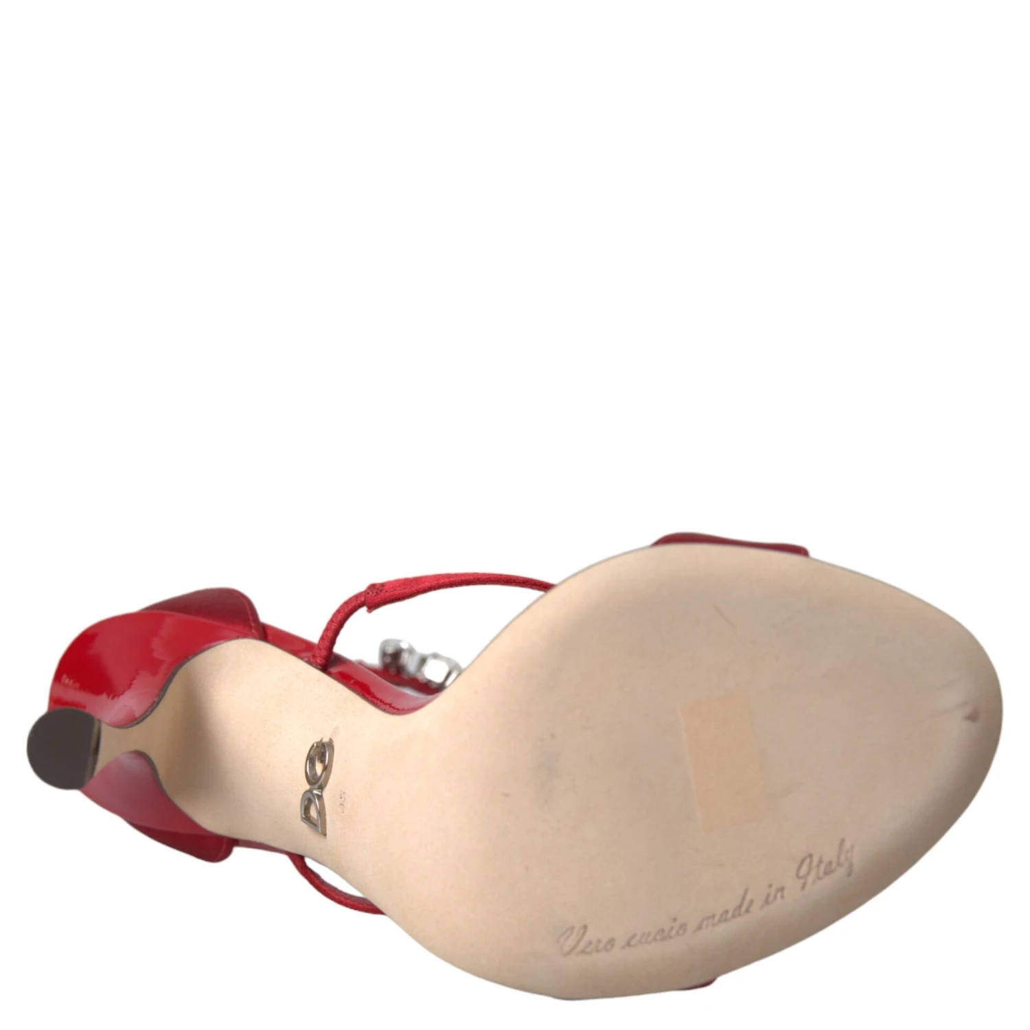 Red Keira Satin Crystals Sandals Heels Shoes