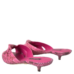 Pink Exotic Leather Kitten Heels Slides Shoes
