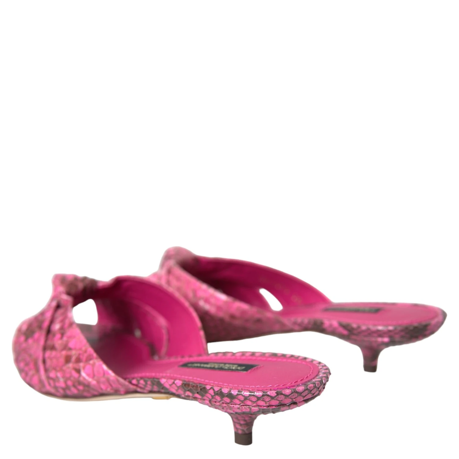 Pink Exotic Leather Kitten Heels Slides Shoes