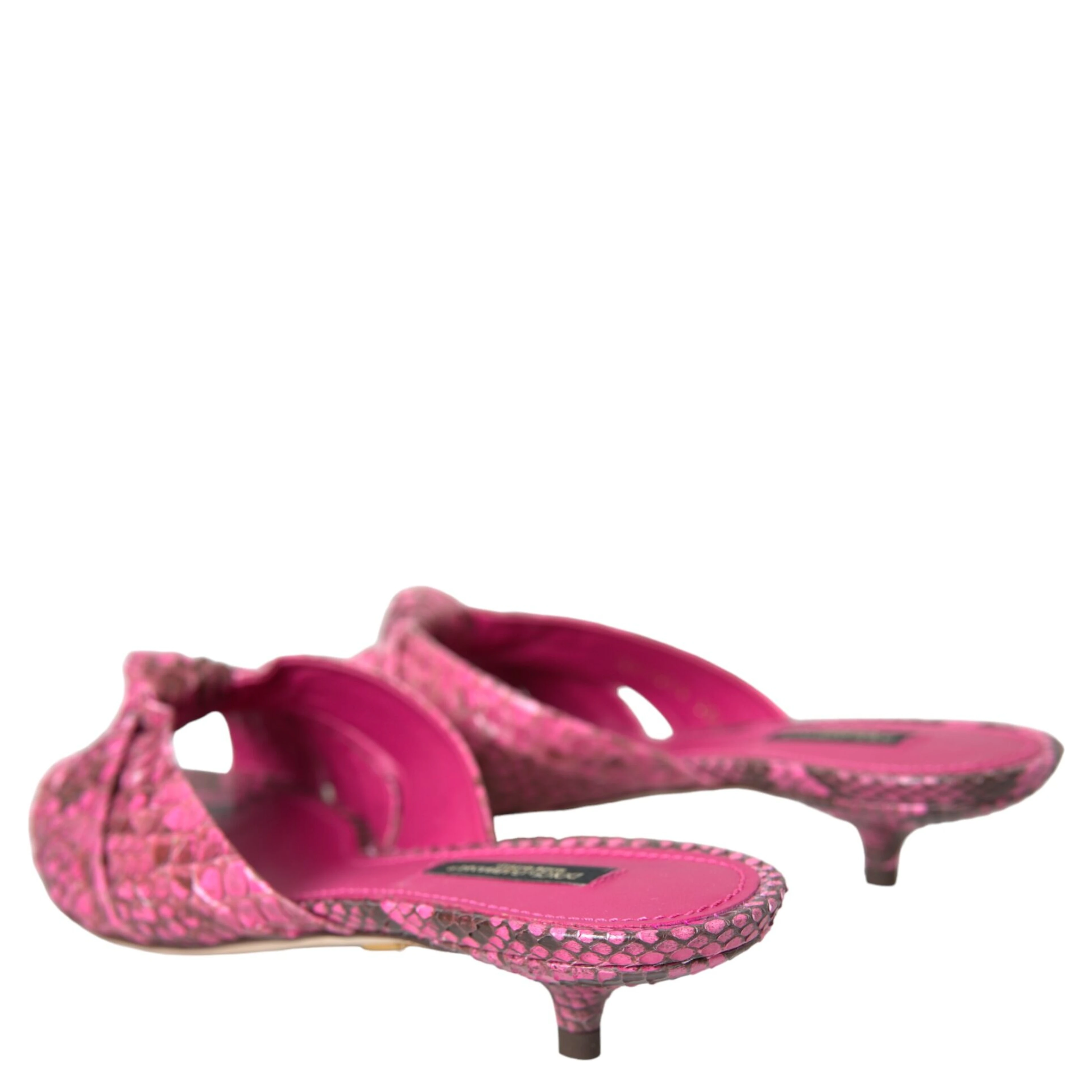 Pink Exotic Leather Kitten Heels Slides Shoes