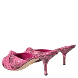 Pink Exotic Leather Kitten Heels Slides Shoes
