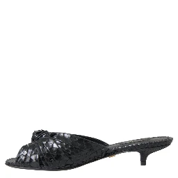 Black Exotic Leather Heels Slides Shoes