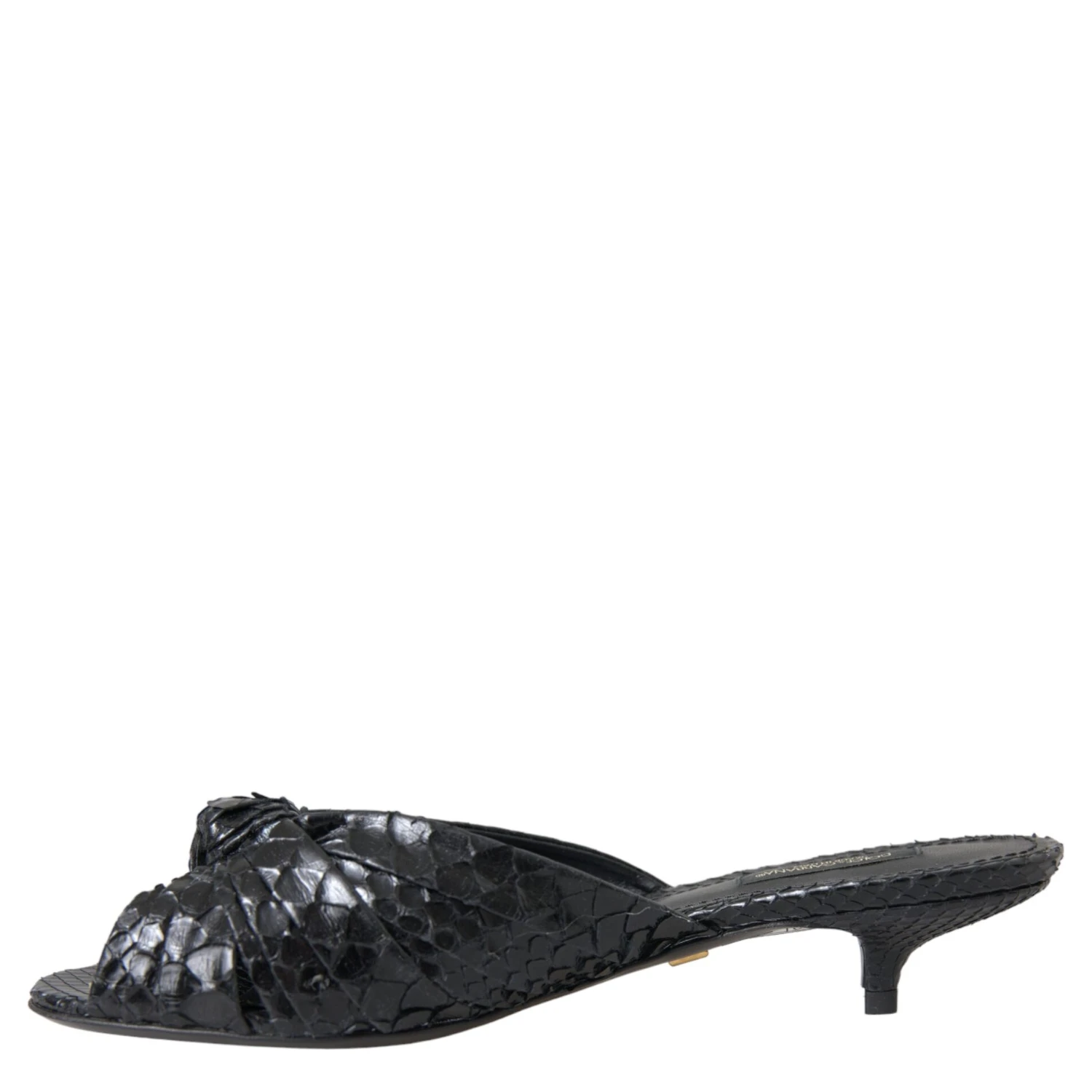 Black Exotic Leather Heels Slides Shoes