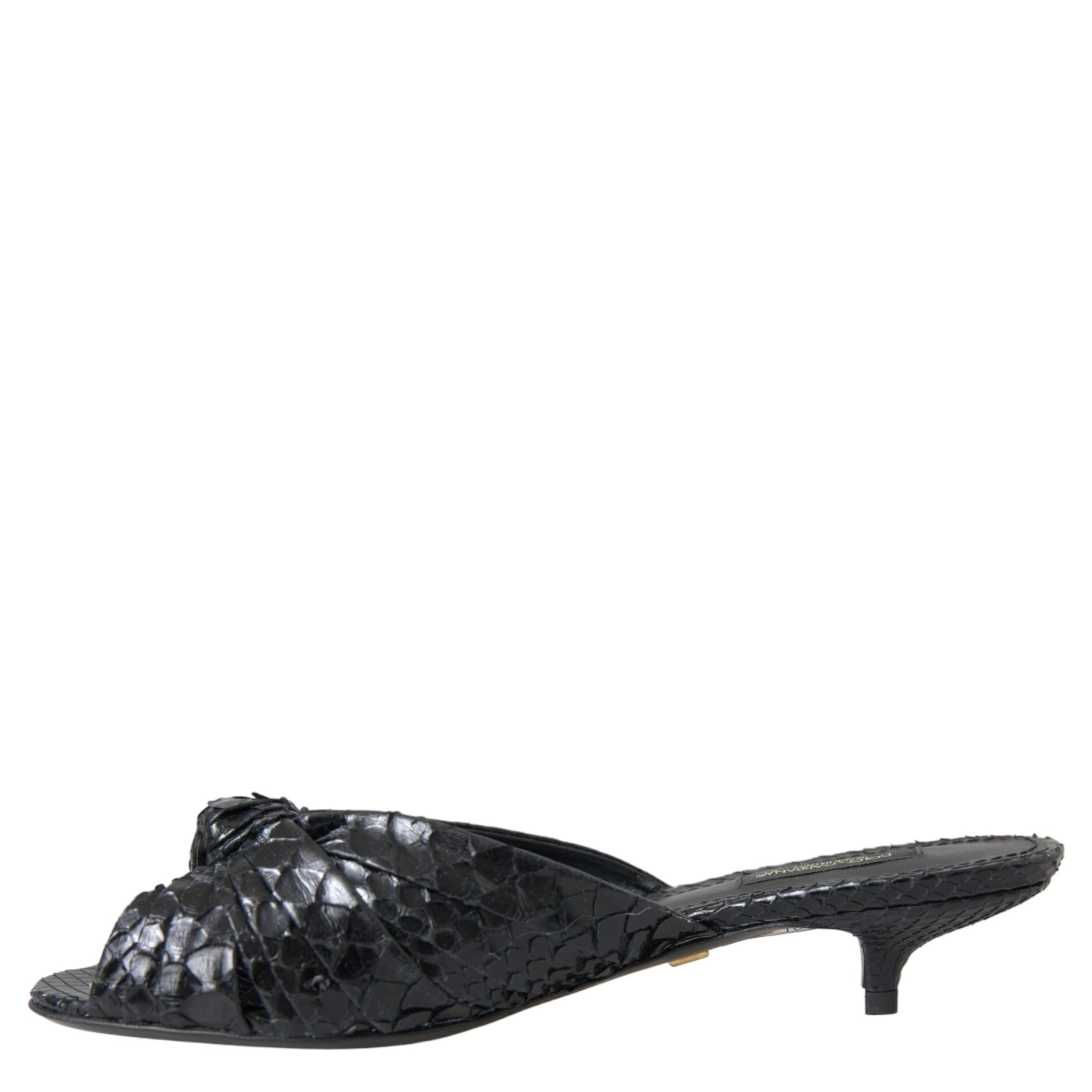 Black Exotic Leather Heels Slides Shoes