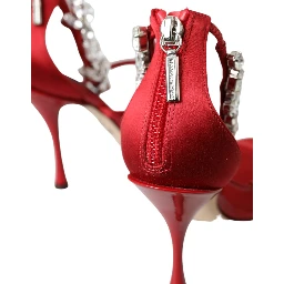 Red Keira Satin Crystals Sandals Heels Shoes