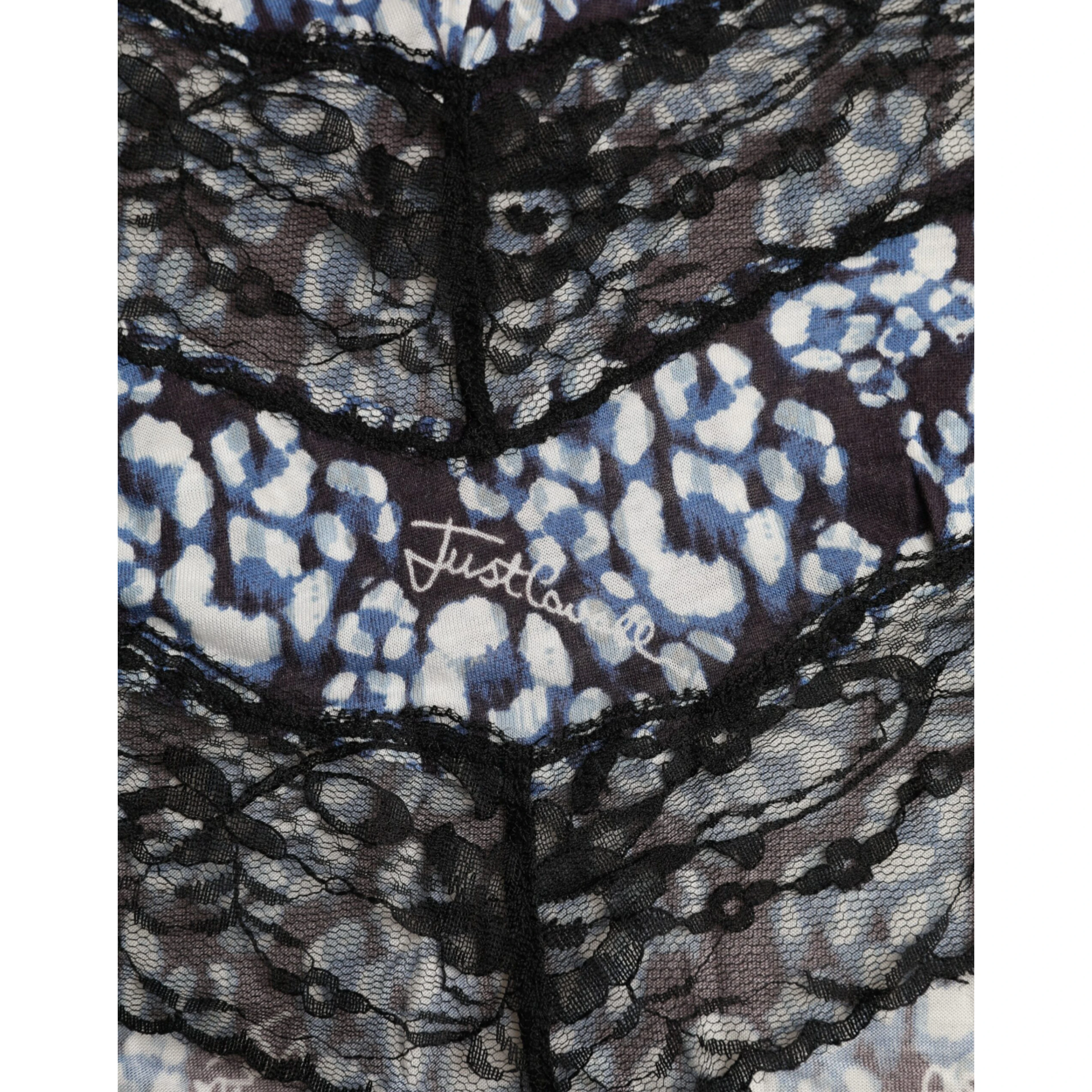 Blue Floral Lace Long Sleeves Top Underwear Blouse