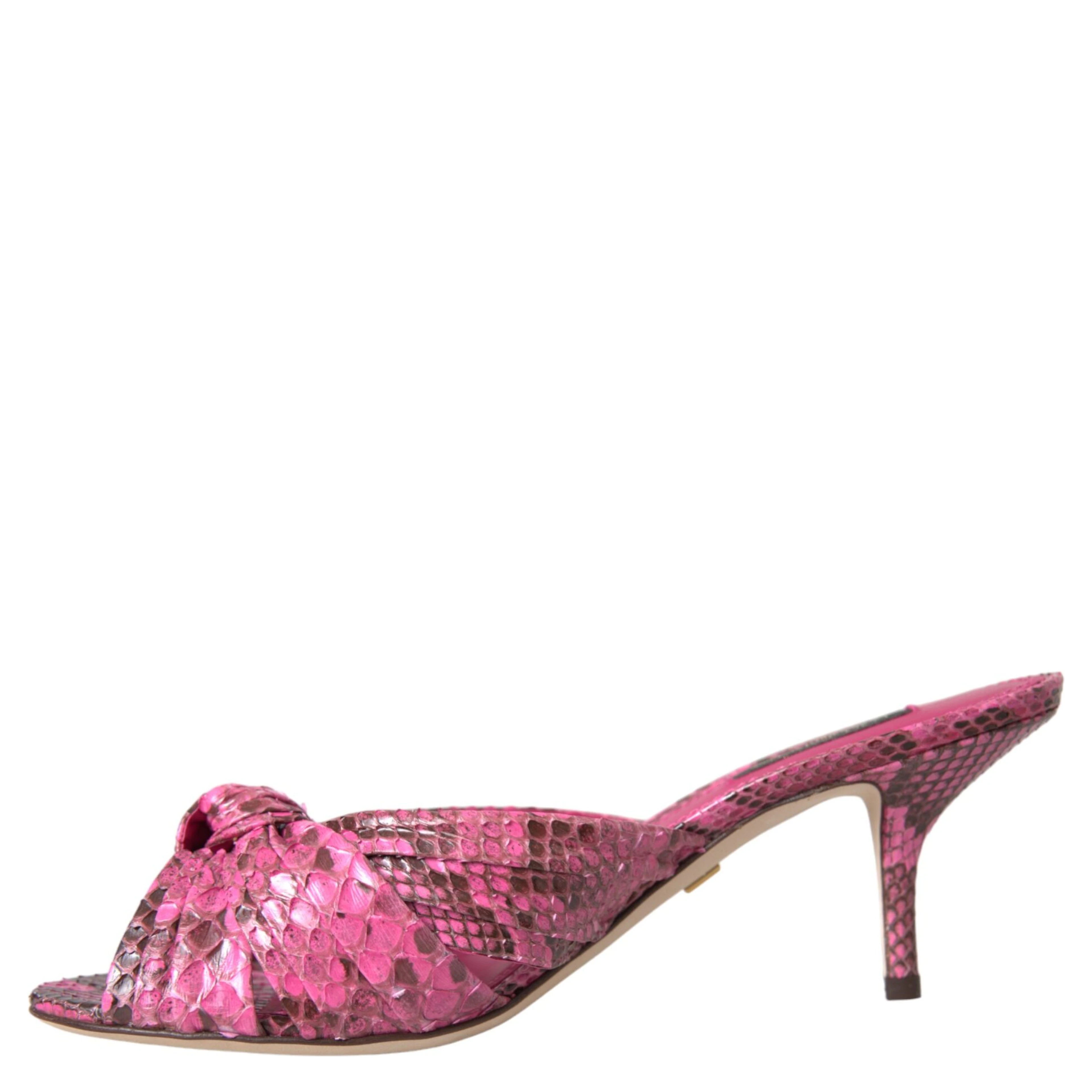 Pink Exotic Leather Kitten Heels Slides Shoes