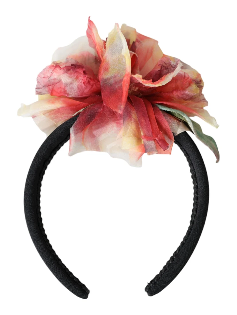 Rose Pink Silk Floral Black Tiara Women Hairband Diadem