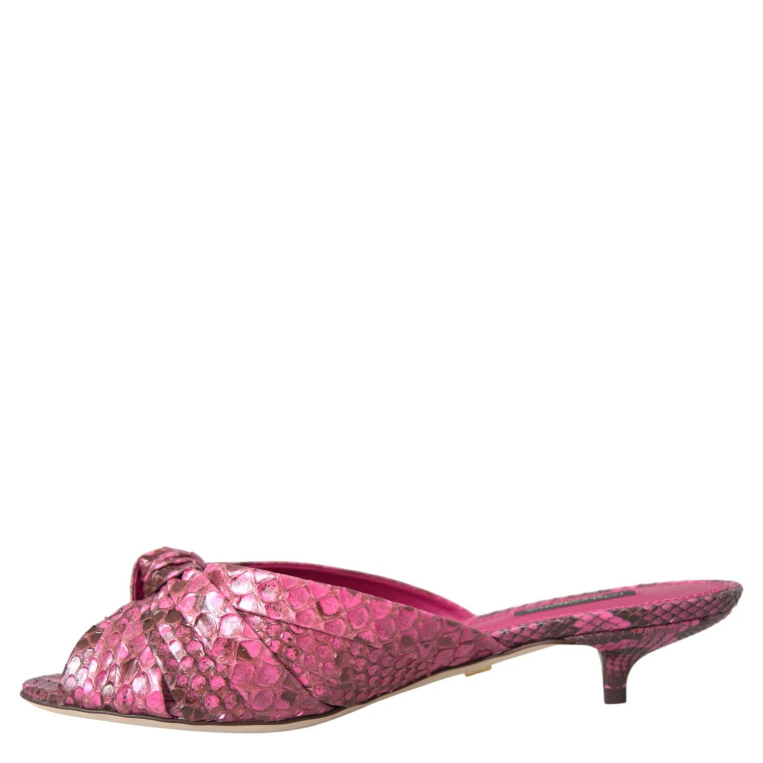Pink Exotic Leather Kitten Heels Slides Shoes
