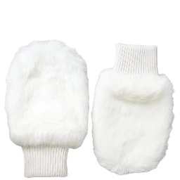 White Acrylic Knitted Fur Wrist Mitten Gloves