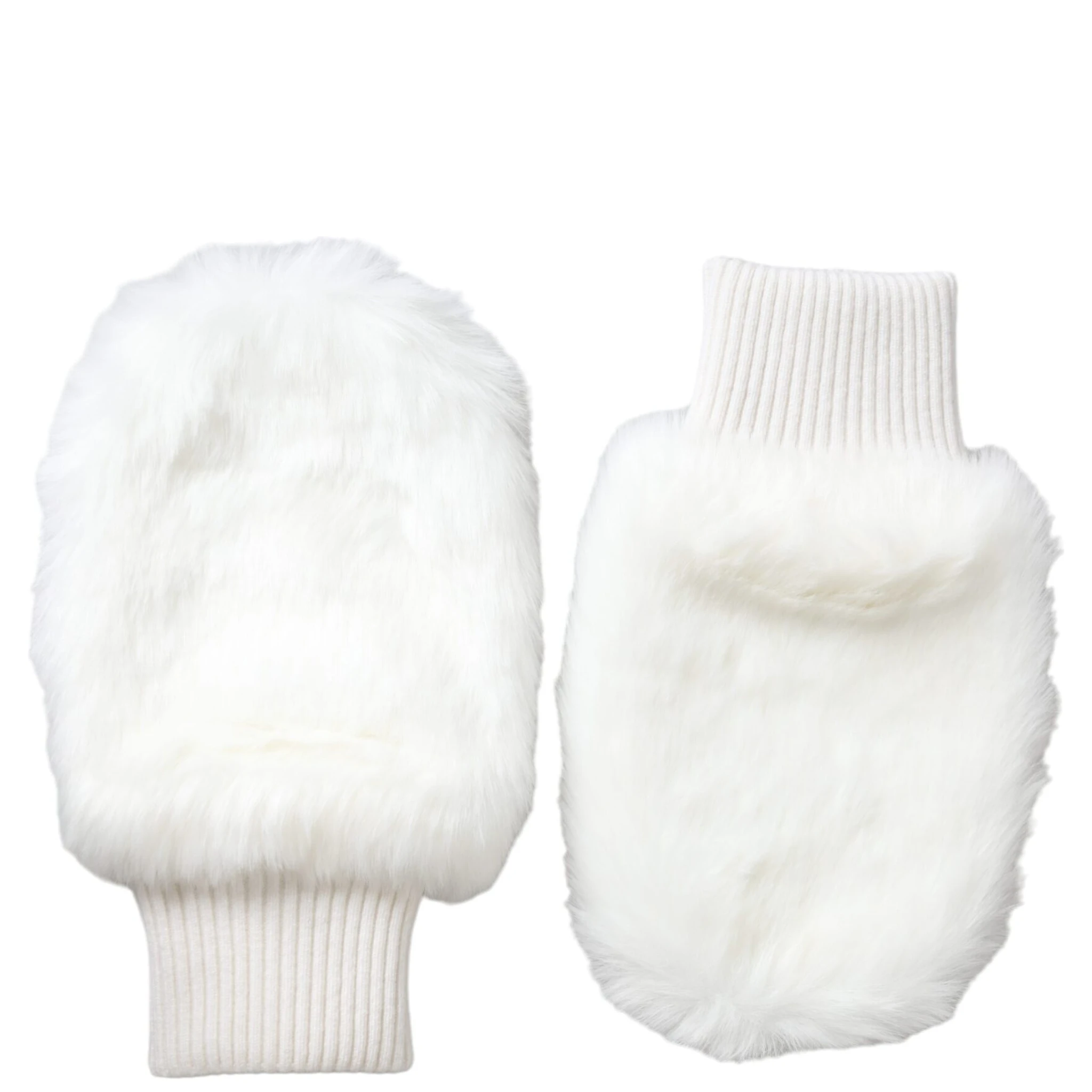 White Acrylic Knitted Fur Wrist Mitten Gloves