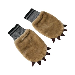 Beige Acrylic Knitted Fur Wrist Mitten Gloves