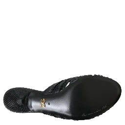 Black Exotic Leather Heels Slides Shoes
