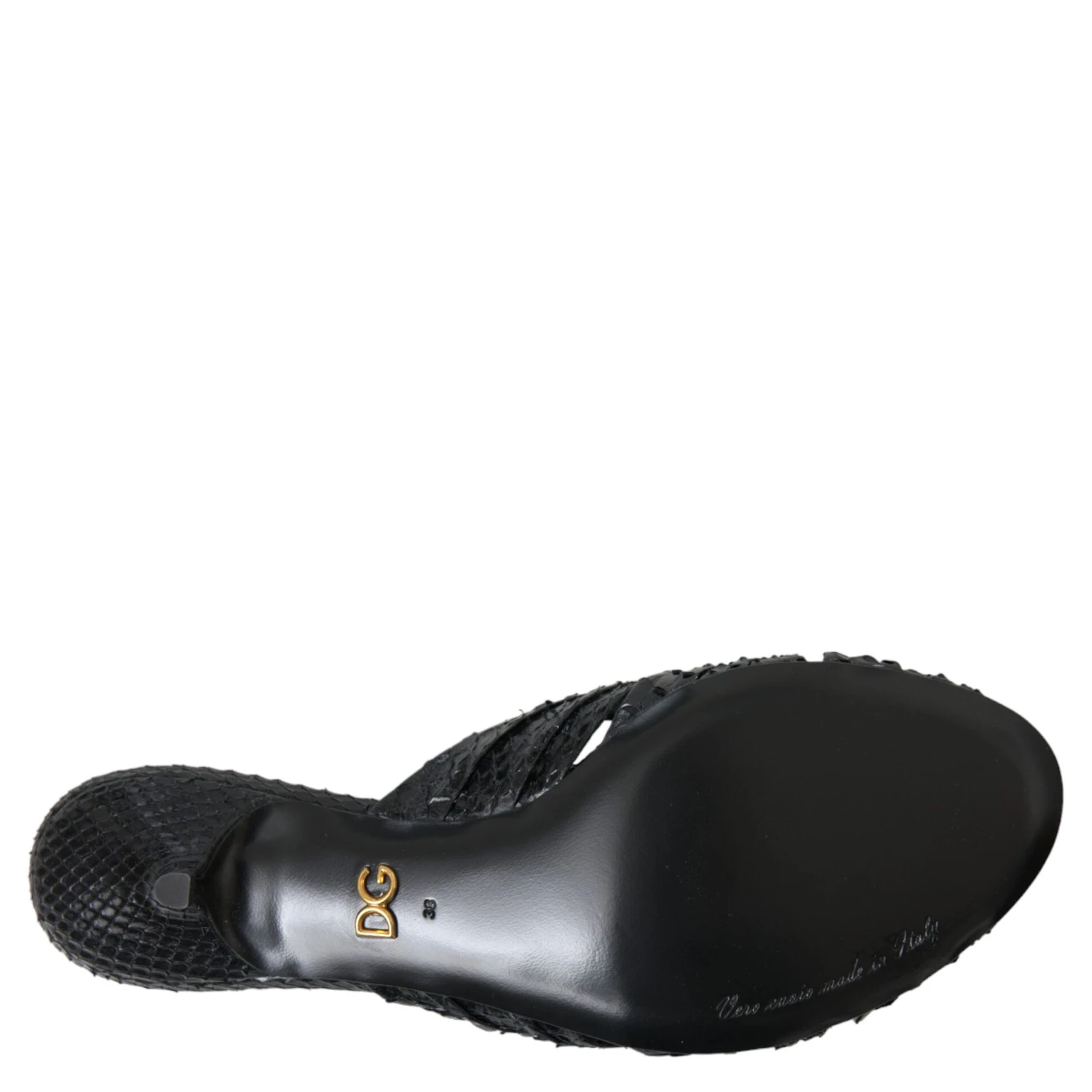 Black Exotic Leather Heels Slides Shoes