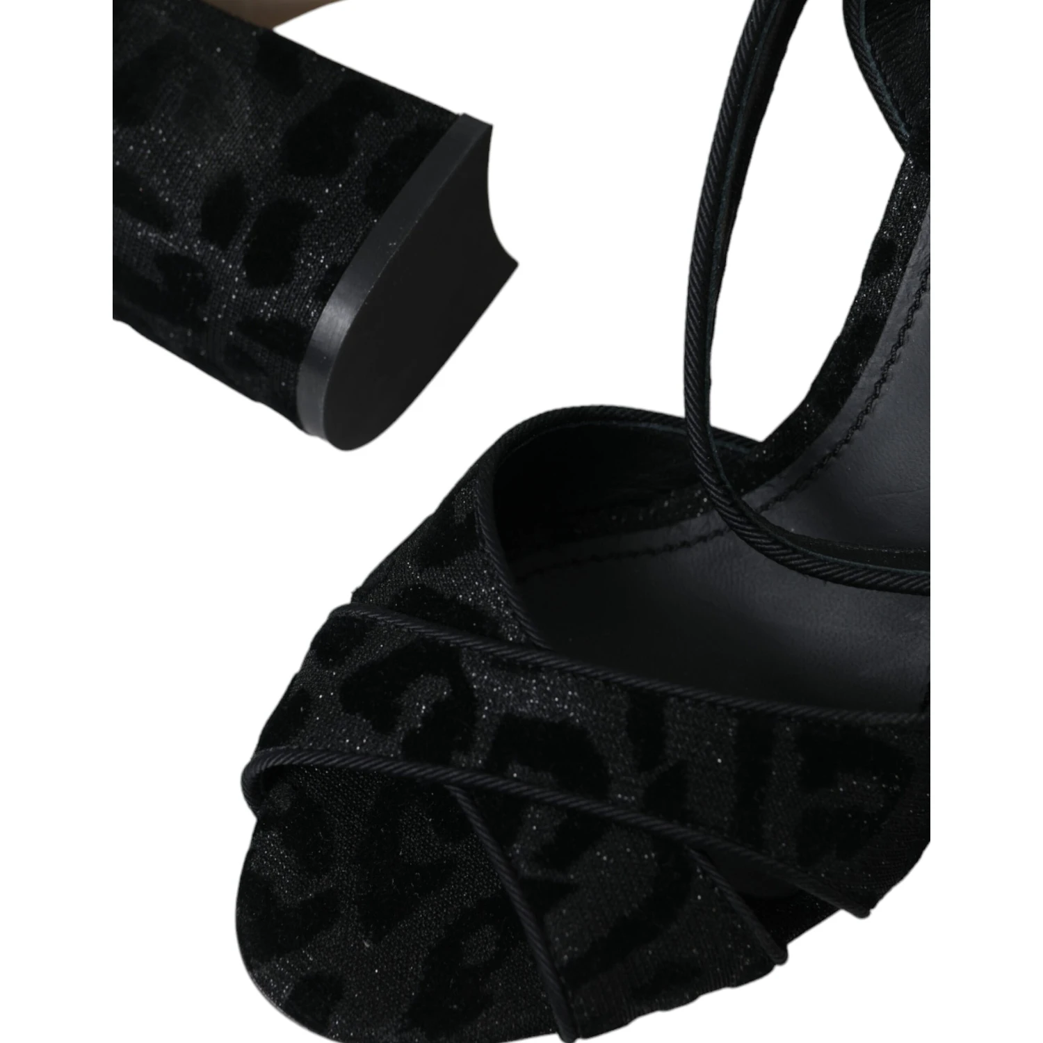 Black Leopard Suede Heels Sandals Shoes