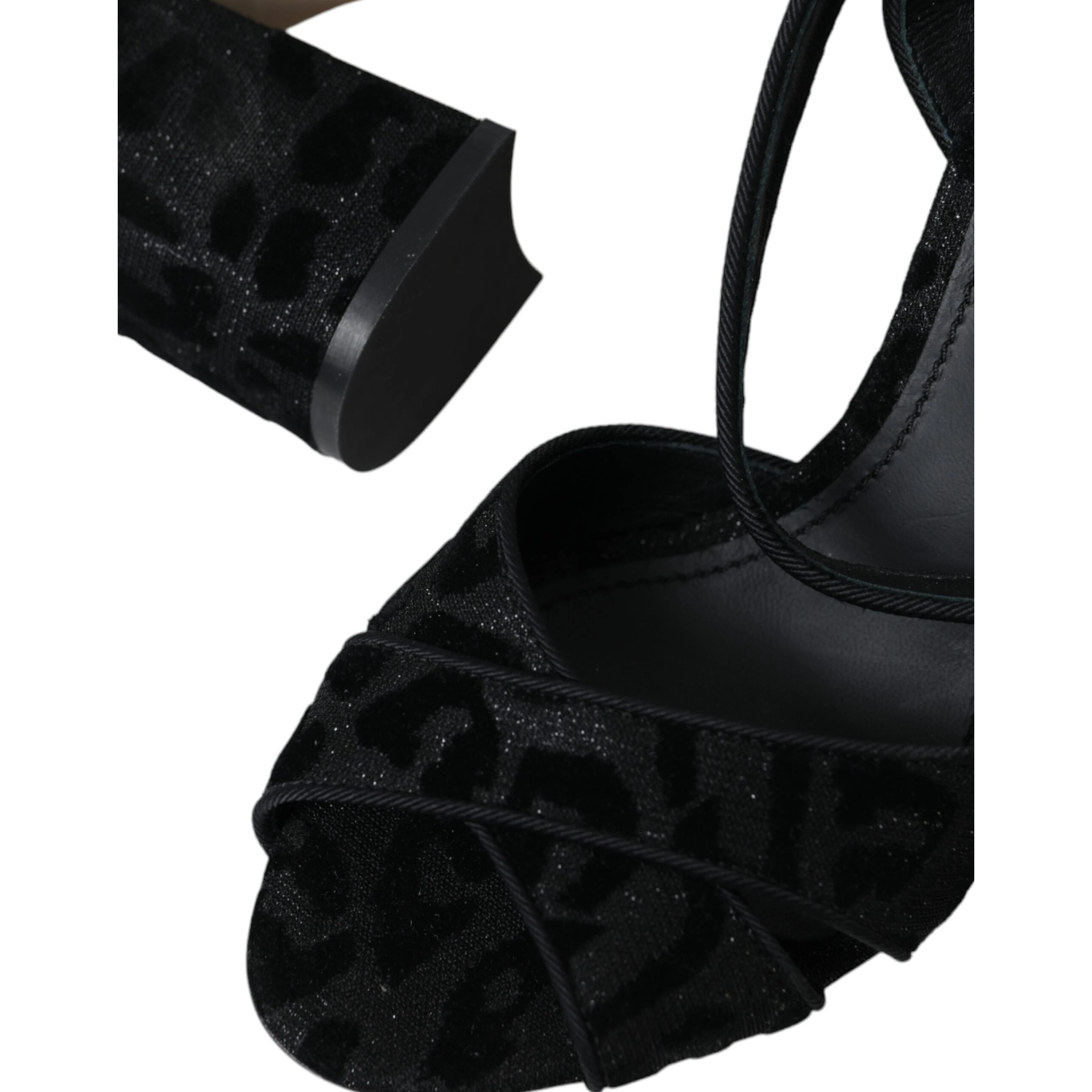 Black Leopard Suede Heels Sandals Shoes