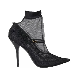 Black Tulle Stretch Boots Pumps Shoes