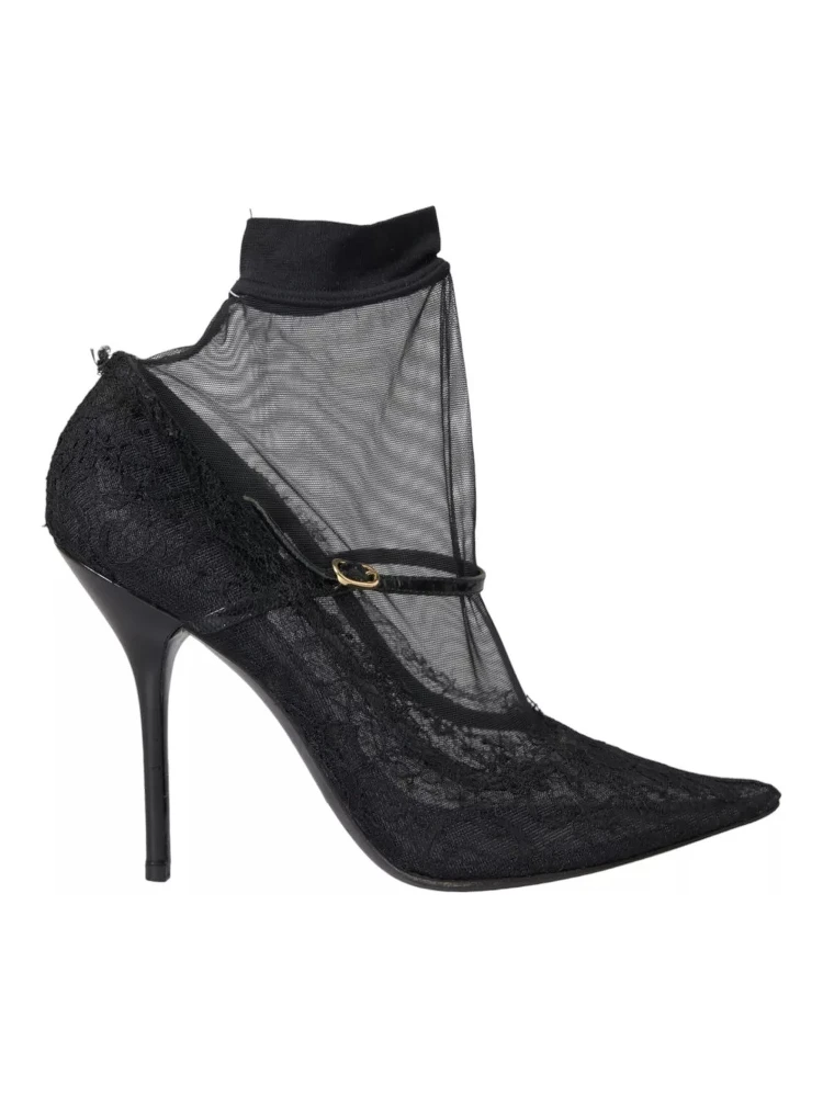 Black Tulle Stretch Boots Pumps Shoes