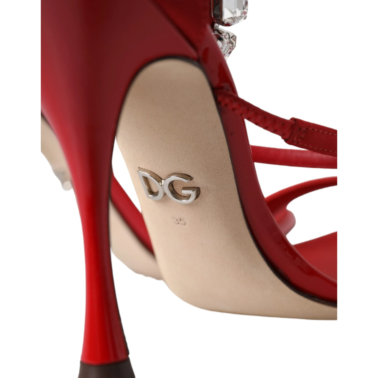Red Keira Satin Crystals Sandals Heels Shoes