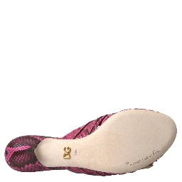 Pink Exotic Leather Kitten Heels Slides Shoes