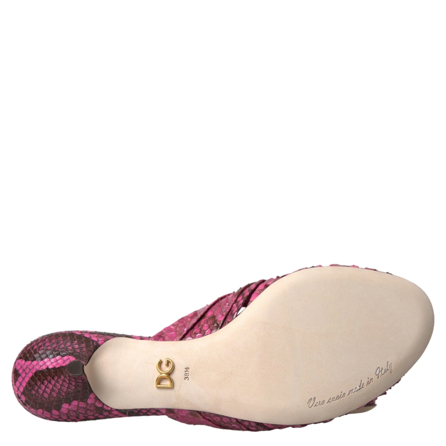 Pink Exotic Leather Kitten Heels Slides Shoes